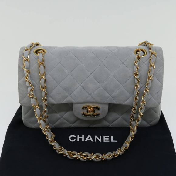 CHANEL Matelasse Chain Shoulder Bag Suede Light Blue CC Auth 69060A - Picture 12 of 16